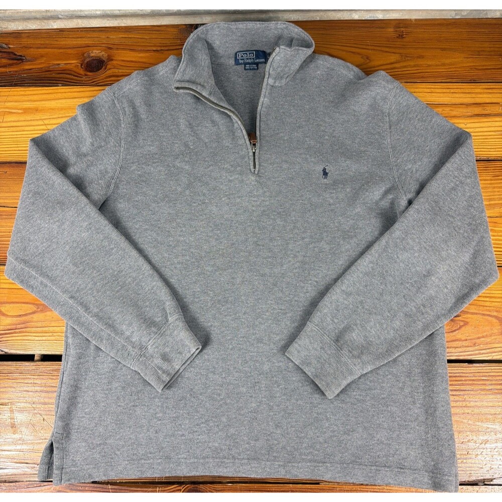 Polo Ralph Lauren Sweater Mens Large Gray Pony Logo Quarter 1/4 Zip Pullover